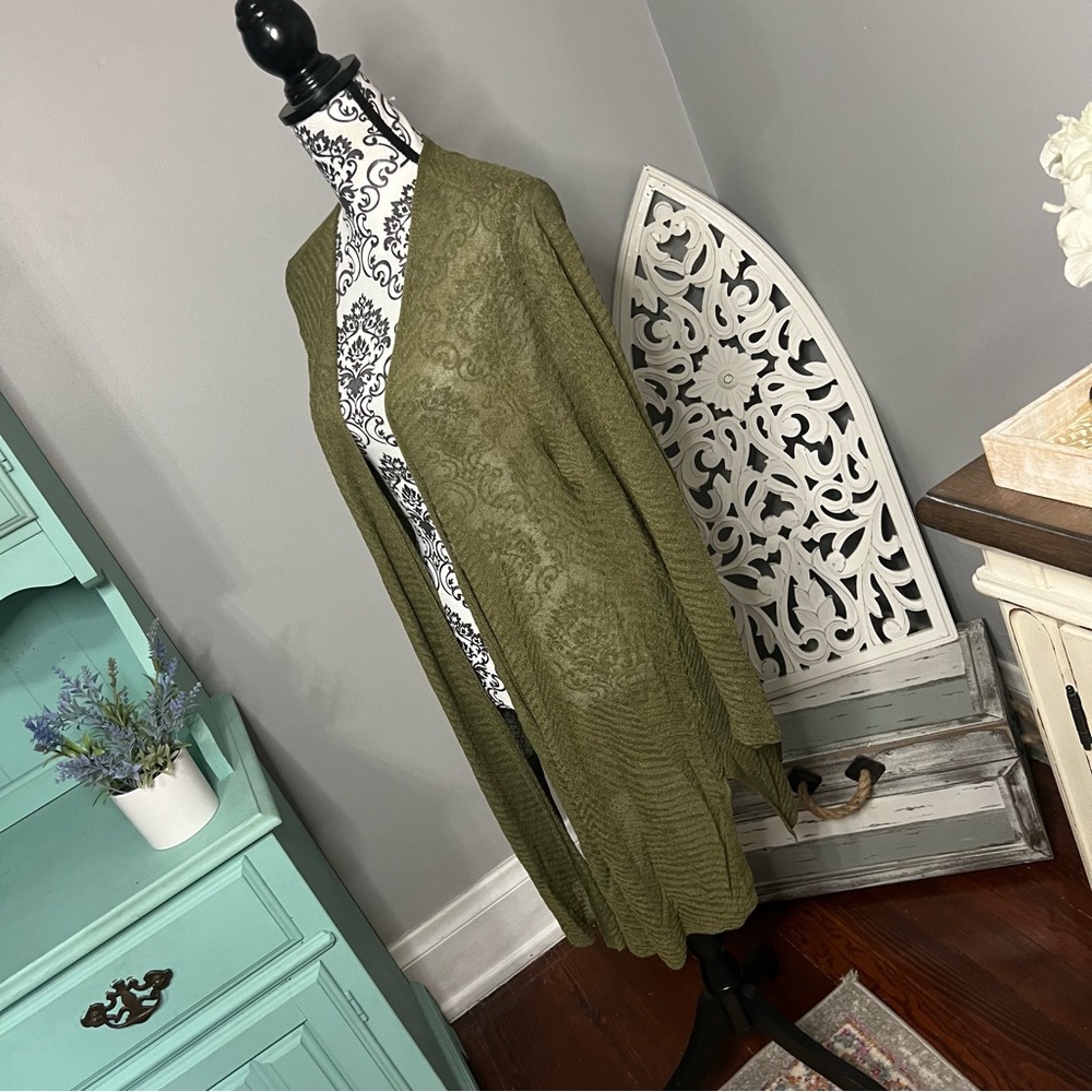 Eileen Fisher Hemp Open Front Longline Duster Cardigan Size 1X Hunter Green - Picture 5 of 10